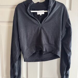 American Rag Black Cropped Quarter-Zip Hoodie